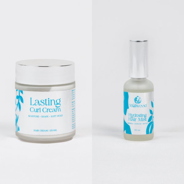Müllwood Lasting Curl Cream jar and Hydrating Hair Mist bottle